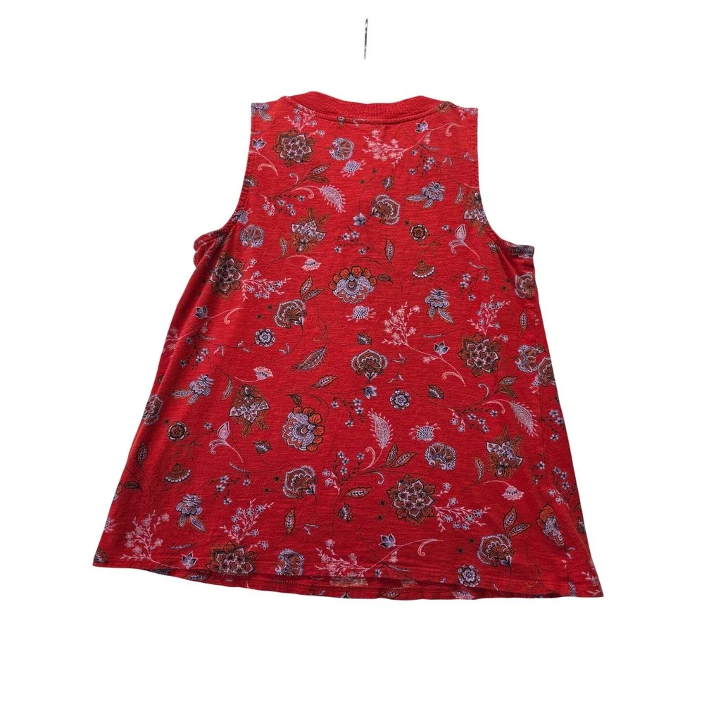 J. Jill Red Floral Henley Tank Cotton Tencel Modal Slub Knit Sleeveless Small - Picture 2 of 7